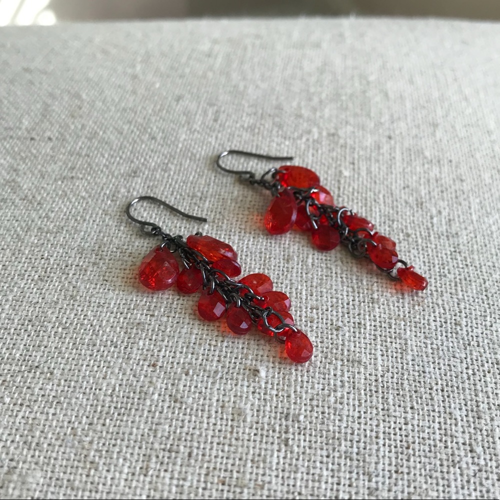 Red Beaded Dangle Earrings